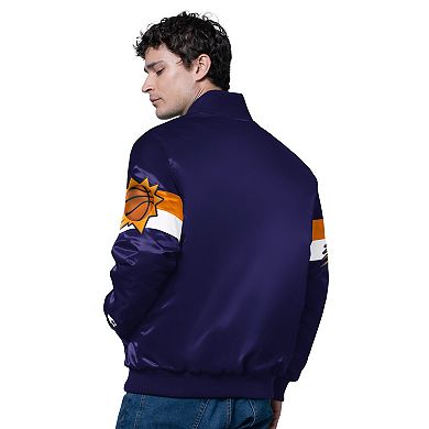 Men's Starter Purple Phoenix Suns Triple Option Varsity Full-Snap Satin Jacket