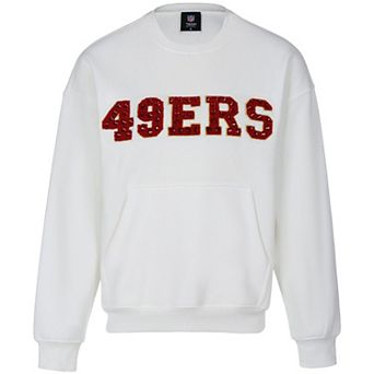 Women's Cuce White San Francisco 49ers Chenille Jeweled Sweatshirt