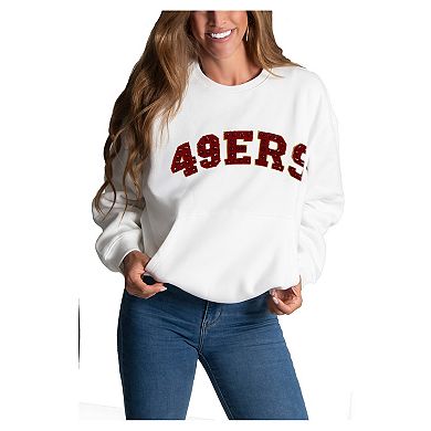 Women's Cuce White San Francisco 49ers Chenille Jeweled Sweatshirt