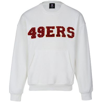Women's Cuce White San Francisco 49ers Chenille Jeweled Sweatshirt