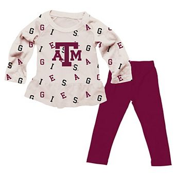 Girls Infant Wes & Willy Oatmeal Texas A&M Aggies Ruffle Raglan Long Sleeve T-Shirt & Leggings Set