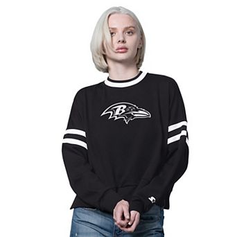 Women's Starter Black Baltimore Ravens Rally Drop Shoulder Cropped Sweatshirt