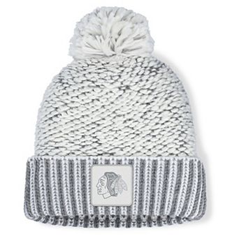 Women's Fanatics White/Gray Chicago Blackhawks Fundamental Mist Cuffed Knit Hat with Pom