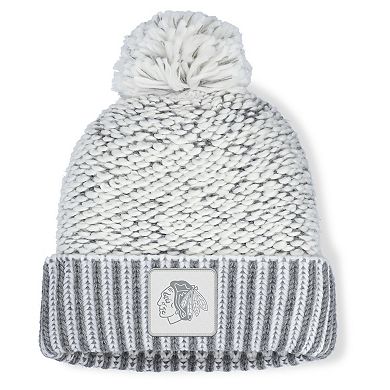 Women's Fanatics White/Gray Chicago Blackhawks Fundamental Mist Cuffed Knit Hat with Pom
