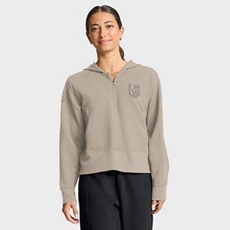 Women's Fanatics Tan Vegas Golden Knights Authentic Pro Road Tri-Blend Quarter-Zip Hoodie