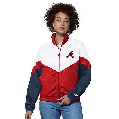 Women's Starter White/Red Atlanta Braves Teamwork Raglan Full-Zip Track Jacket