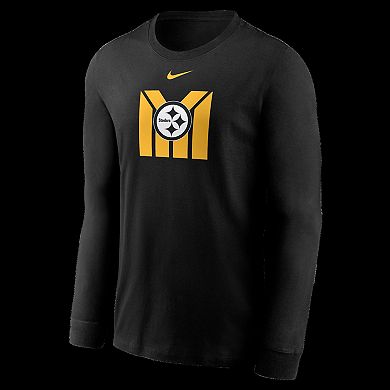 Men's Nike Black Pittsburgh Steelers Team Outline Essential Long Sleeve T-Shirt