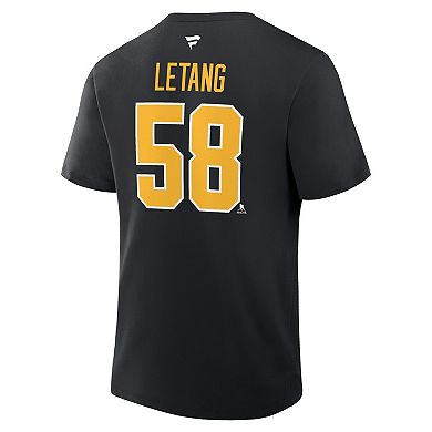 Men's Fanatics Kris Letang Black Pittsburgh Penguins Authentic Stack Name & Number T-Shirt