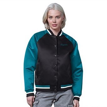 Women's Starter Black/Teal Jacksonville Jaguars Satin Full-Snap Vintage Varsity Jacket