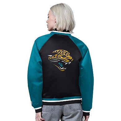Women's Starter Black/Teal Jacksonville Jaguars Satin Full-Snap Vintage Varsity Jacket