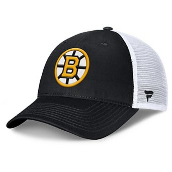 Men's Fanatics Black/White Boston Bruins Core Primary Logo Trucker Adjustable Hat