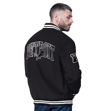 Men's Starter Black Detroit Lions Blackout Corduroy Full-Snap Varsity Jacket