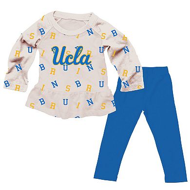 Girls Toddler Wes & Willy Oatmeal UCLA Bruins Ruffle Raglan Long Sleeve T-Shirt & Leggings Set
