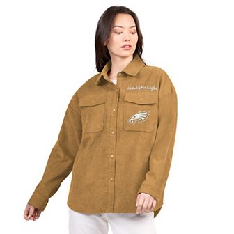 Women's G-III 4Her by Carl Banks Brown Philadelphia Eagles Re-Match Corduroy Full-Snap Shacket