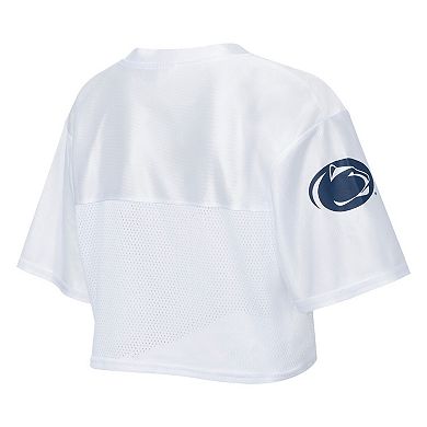 Women's ZooZatz White Penn State Nittany Lions Mesh Cropped V-Neck T-Shirt