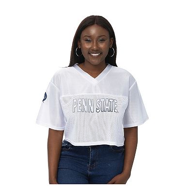 Women's ZooZatz White Penn State Nittany Lions Mesh Cropped V-Neck T-Shirt