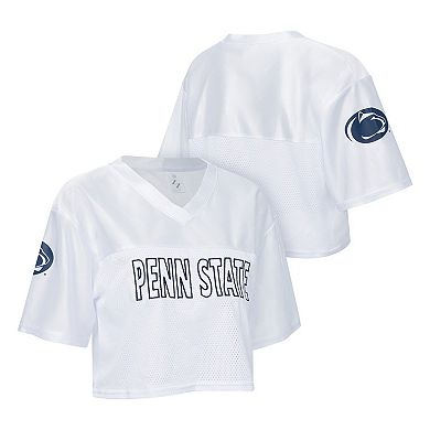 Women's ZooZatz White Penn State Nittany Lions Mesh Cropped V-Neck T-Shirt