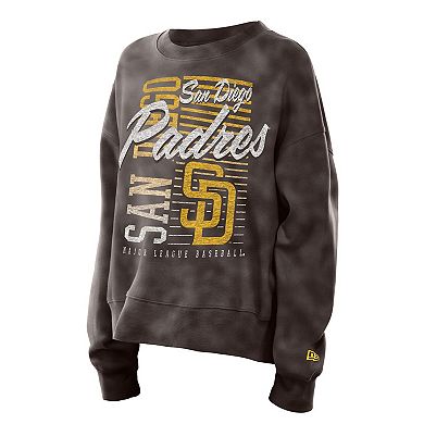 Women's New Era Brown San Diego Padres Boxy Mineral Wash Dolmen Sleeve Cropped Sweatshirt