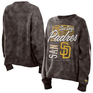 Women's New Era Brown San Diego Padres Boxy Mineral Wash Dolmen Sleeve Cropped Sweatshirt