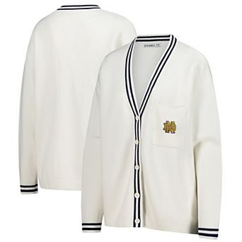 Women's ZooZatz Cream Notre Dame Fighting Irish Striped Knit Button-Up Cardigan