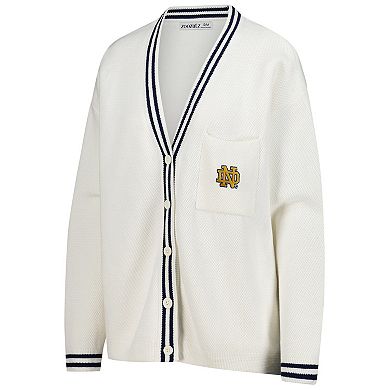 Women's ZooZatz Cream Notre Dame Fighting Irish Striped Knit Button-Up Cardigan