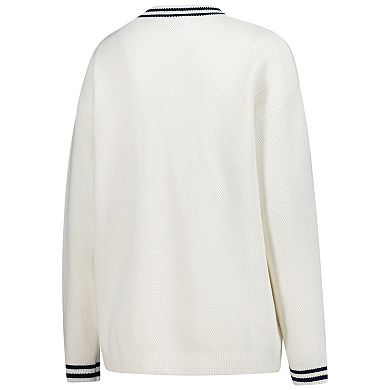 Women's ZooZatz Cream Notre Dame Fighting Irish Striped Knit Button-Up Cardigan