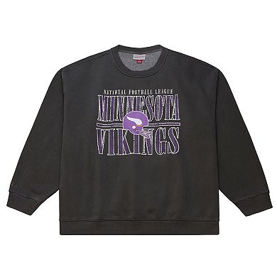 Men's Mitchell & Ness Black Minnesota Vikings Downtown Crew Vintage Logo Sweatshirt