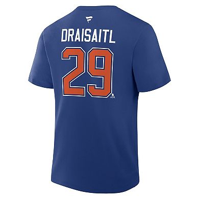 Men's Fanatics Leon Draisaitl Royal Edmonton Oilers Authentic Stack Name & Number T-Shirt