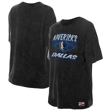 Women's New Era Black Dallas Mavericks Throwback Mineral Wash Oversized T-Shirt