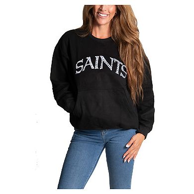 Women's Cuce Black New Orleans Saints Chenille Jeweled Sweatshirt