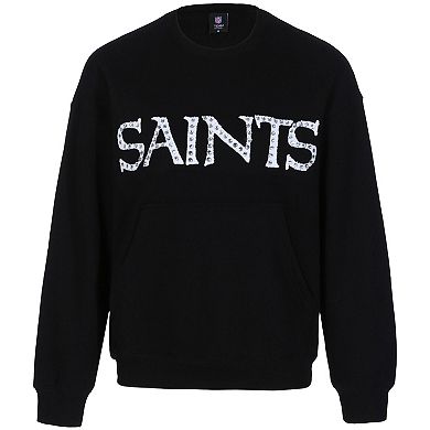 Women's Cuce Black New Orleans Saints Chenille Jeweled Sweatshirt