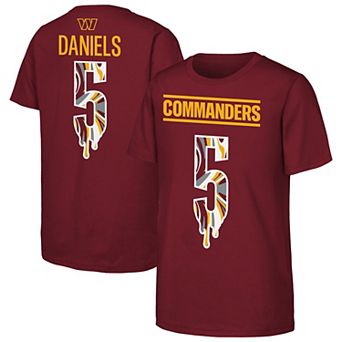 Youth Outerstuff Jayden Daniels Burgundy Washington Commanders Mainliner Drip Player Name & Number T-Shirt