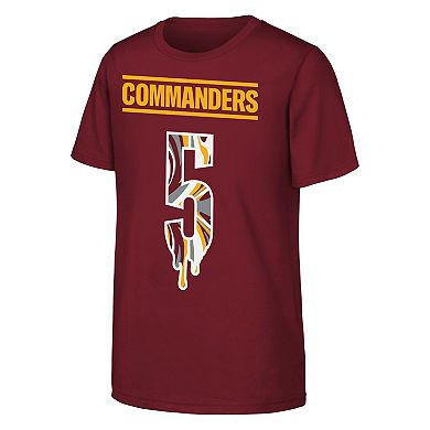Youth Outerstuff Jayden Daniels Burgundy Washington Commanders Mainliner Drip Player Name & Number T-Shirt