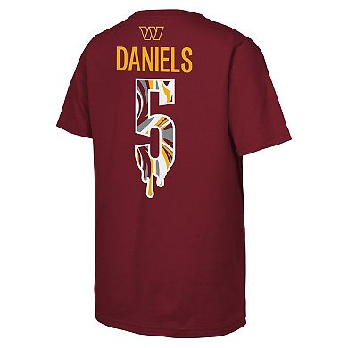 Youth Outerstuff Jayden Daniels Burgundy Washington Commanders Mainliner Drip Player Name & Number T-Shirt