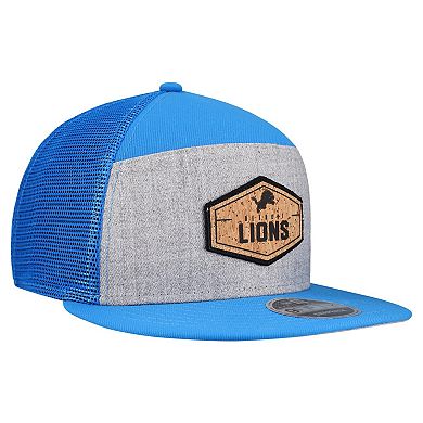 Men's New Era Gray/Blue Detroit Lions Cork Split Panel 9FIFTY Trucker Snapback Hat
