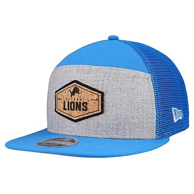 Men's New Era Gray/Blue Detroit Lions Cork Split Panel 9FIFTY Trucker Snapback Hat