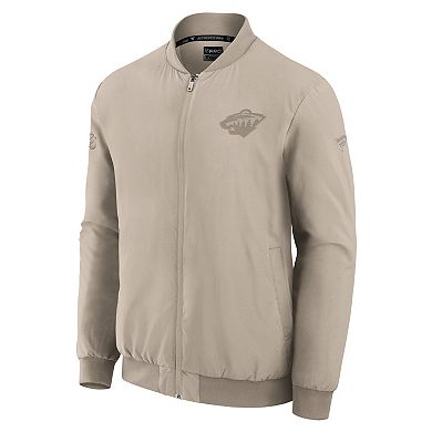 Men's Fanatics Tan Minnesota Wild Authentic Pro Road Lightweight Full-Zip Bomber Jacket