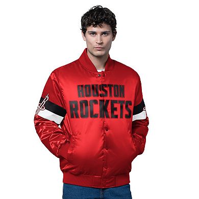 Men's Starter Red Houston Rockets Triple Option Varsity Full-Snap Satin Jacket