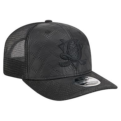 Men's New Era Black Anaheim Ducks Quilted Nylon 9SEVENTY Adjustable Trucker Hat