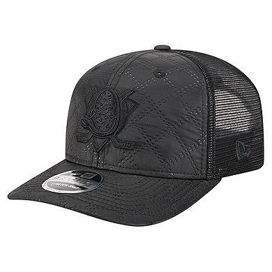 Men's New Era Black Anaheim Ducks Quilted Nylon 9SEVENTY Adjustable Trucker Hat
