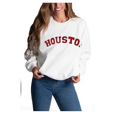 Women's Cuce White Houston Texans Chenille Jeweled Sweatshirt