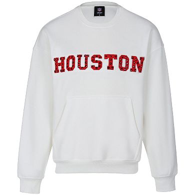 Women's Cuce White Houston Texans Chenille Jeweled Sweatshirt