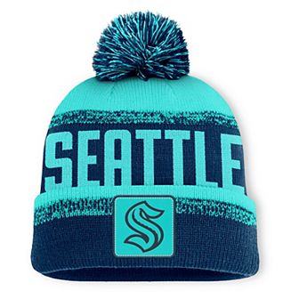 Men's Fanatics Deep Sea Blue/Light Blue Seattle Kraken Fundamentals Thrive Cuffed Knit Hat with Pom
