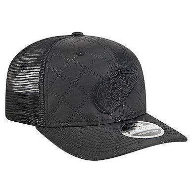 Men's New Era Black Detroit Red Wings Quilted Nylon 9SEVENTY Adjustable Trucker Hat
