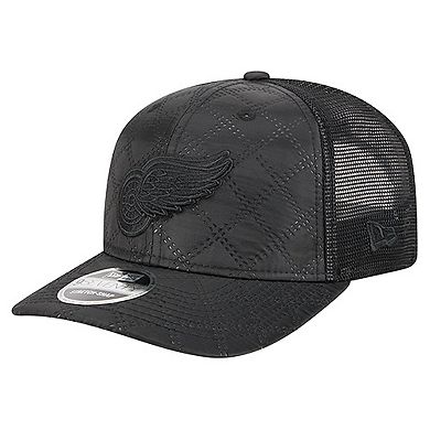 Men's New Era Black Detroit Red Wings Quilted Nylon 9SEVENTY Adjustable Trucker Hat