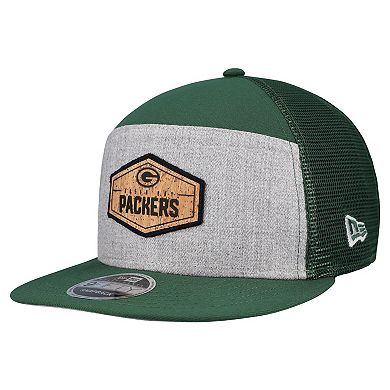 Men's New Era Gray/Green Green Bay Packers Cork Split Panel 9FIFTY Trucker Snapback Hat