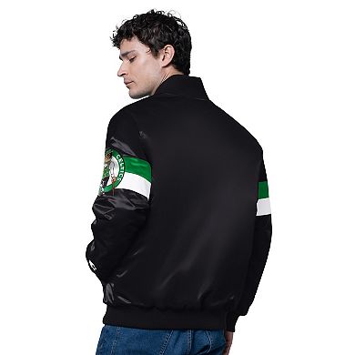 Men's Starter Black Boston Celtics Triple Option Varsity Full-Snap Satin Jacket