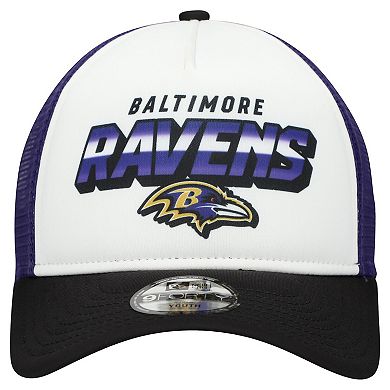 Youth New Era White/Black Baltimore Ravens Streak 9FORTY A-Frame Adjustable Hat