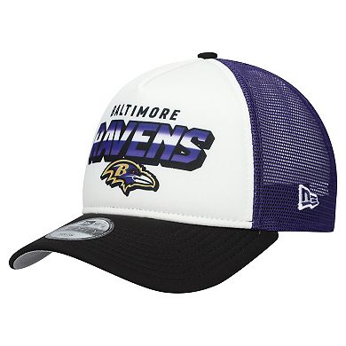Youth New Era White/Black Baltimore Ravens Streak 9FORTY A-Frame Adjustable Hat