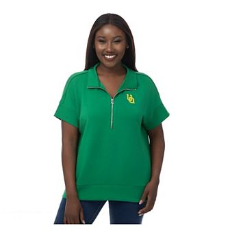 Women's ZooZatz Green Oregon Ducks Tri-Blend Quarter-Zip Flowy Top